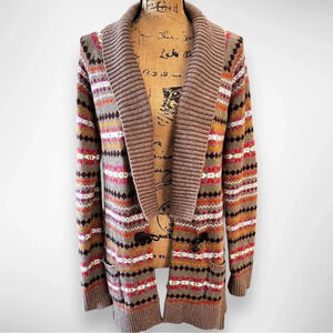 TOMMY HILFIGER Nordic Print Angora Blend Cardigan With Shawl Collar Medium | EUC